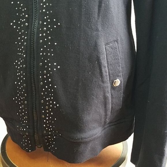 Laura Ashley Black Sweatshirt Zip Up Bling JACKET Women's WOMAN'S Size Medium - Picture 8 of 13